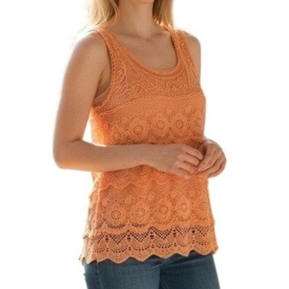 JENNIE & MARLIS Tank Cotton Crocheted Lace Peach Small Medium
